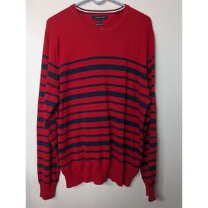 Tommy Hilfiger Size L Sweater Mens Red Navy Blue Stripe Cotton